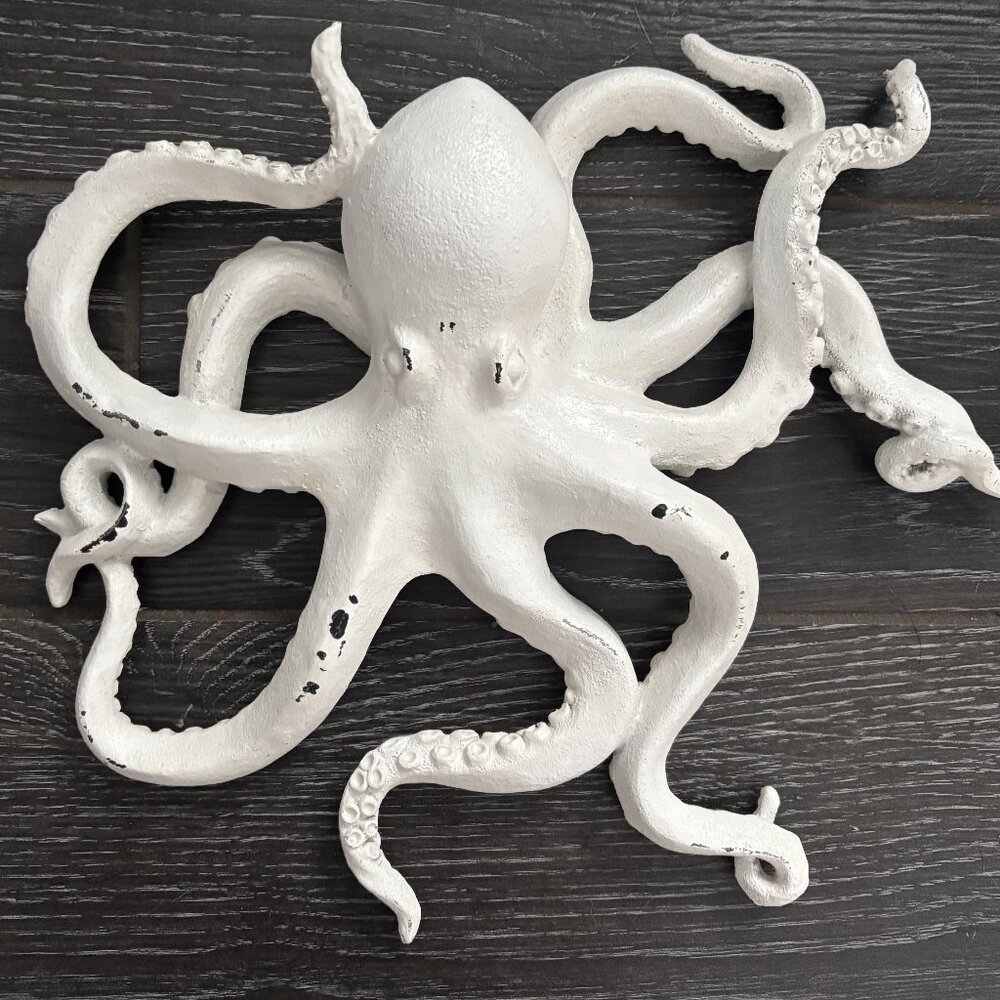 14” White Octopus Resin Wall Sculpture Home Bathroom Decor Nautical Unique Big